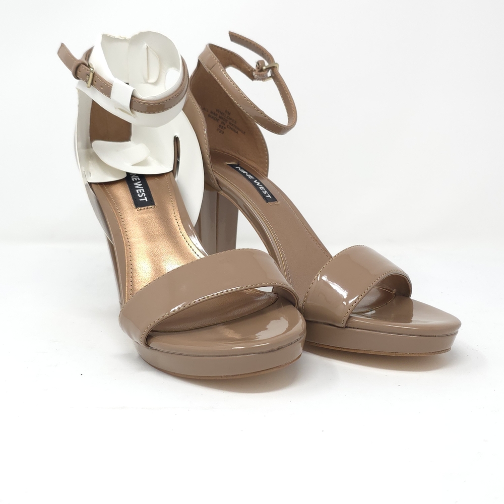 Nine West Elope Metallic Embossed Platform Heels Beige 6 Medium - Picture 2 of 9